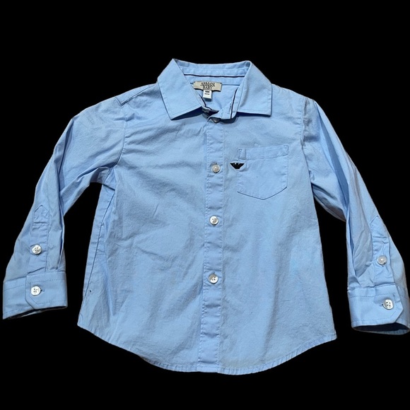 Giorgio Armani Baby Toddler Boy Button Down Shirt Size 18M Blue Cotton EUC - Picture 2 of 14